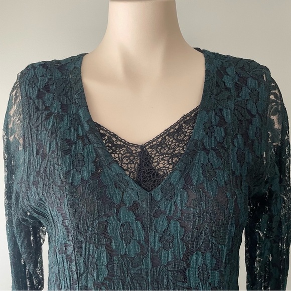 Vintage Essa Donna Green Lace Maxi Dress Witchy Gothic Whimsical 90s Wiccan - Picture 5 of 11